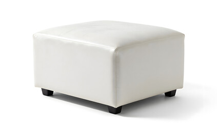 Elegant Ottoman in Minimalism: A pristine, square ottoman, upholstered in soft material and set upon sleek legs, exudes simplicity and functionality.