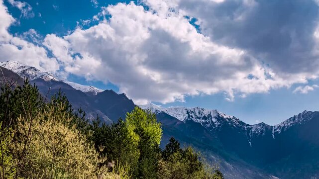 mountain landscape with clouds, timelapse