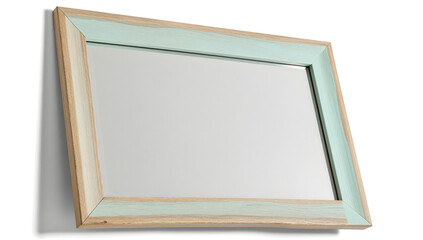 Reflected Elegance: A rectangular mirror with a wooden frame leans against a wall, showcasing a clean reflection and inviting a sense of spaciousness and sophistication.