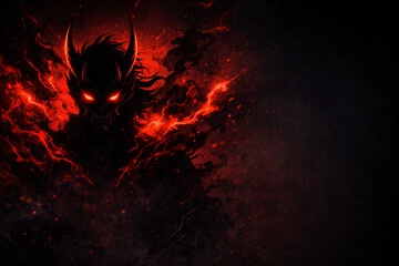  炎を纏う鬼の顔のダークファンタジーアート