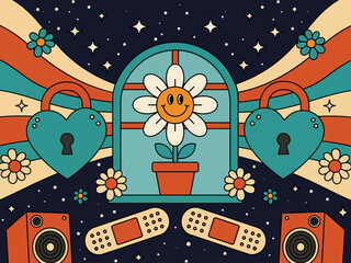 Flat design retro 60s 70s background