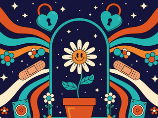 Flat design retro 60s 70s background