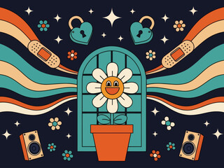 Flat design retro 60s 70s background