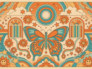 Flat design retro 60s 70s background