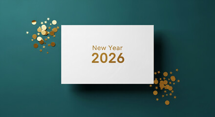 Fototapeta premium Flat lay of white card with golden text 