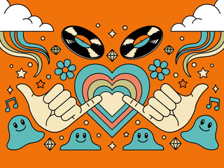 Flat design retro 60s 70s background