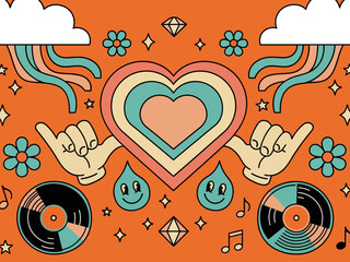 Flat design retro 60s 70s background