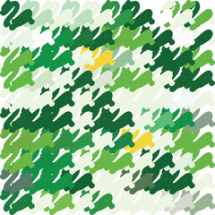 Abstract green camouflage pattern background. Chaotic brushstroke texture with wavy shapes. Modern organic graphic design with yellow accents.