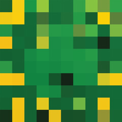 Abstract Pixel Art Background. Green and Yellow Square Mosaic Texture. Digital Camouflage Seamless Pattern. Retro 8-bit Style Wallpaper for Game Design and Textile.