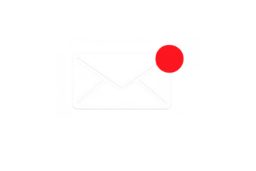 Email icon displaying an unread message alert, a red notification dot indicating new digital communication, on transparent background