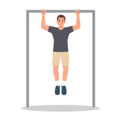 Man Doing Pull Up Exercise on Horizontal Bar. Flat vector illustration isolated on white background