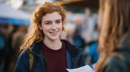 Volunteers distribute flyers at a rally, encouraging passersby to join the cause while engaging in meaningful conversations about social justice and community empowerment in an energetic
