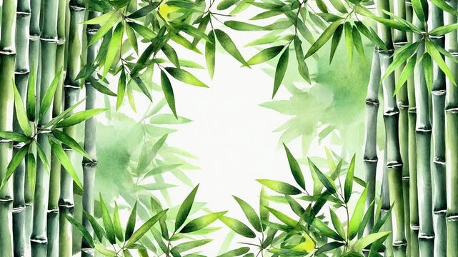 和風水彩竹フレーム植物成長背景動画