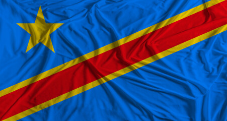 Democratic Republic of the Congo flag with fabric texture background. National flag of the...