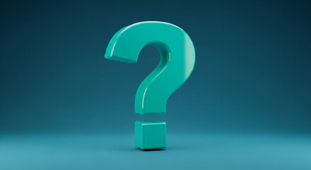 Turquoise question mark on matching backdrop, glossy, representing uncertainty, inquiry, or seeking answers, suitable for informational or educational concepts