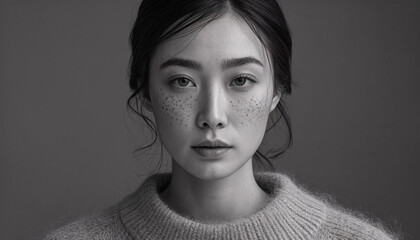 モノクロームで質感と骨格を強調した日本人女性のクラシックポートレート