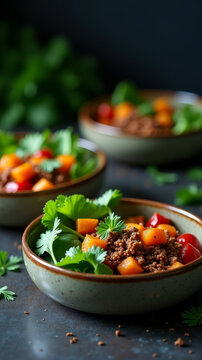 Veganuary vegan meal prep containers dark moody premium plant based healthy lifestyle photo