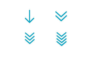 Set of blue download and scroll down icons, indicating direction, process, or a notification gesture, transparent background
