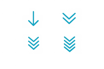 Set of blue download and scroll down icons, indicating direction, process, or a notification gesture, transparent background