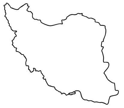 Iran country border outline on world map &mdash; geographic contour of Iran territory in Middle East Asia region
