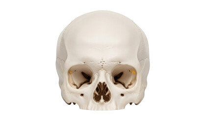 Obraz premium Human skull frontal view with visible nasal cavity and eye sockets isolated on a transparent background