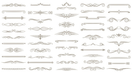 Collection of Elegant Decorative Dividers and Ornate Borders in Vintage Style on an Isolated White Background