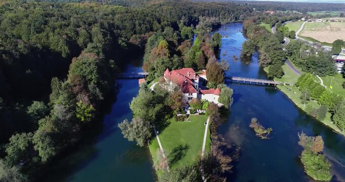 Otočec Castle on river island, Slovenia.