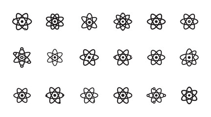 Collection of various atom symbols in different styles and designs