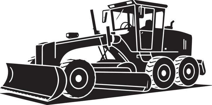 Motor grader vector silhouette heavy road construction equipment bulldozer with blade isolated on transparent background earthmoving machinery industrial grading machine for land surface leveling