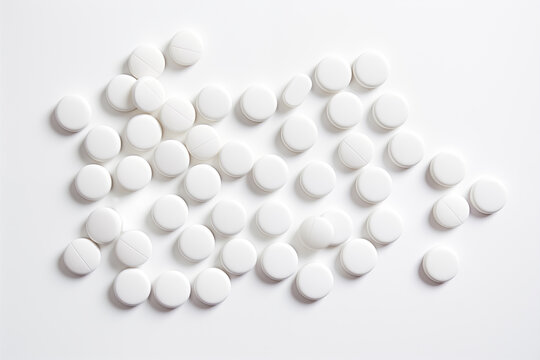White pills on white background