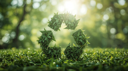 Recycle Symbol Formed by Wood and Leaves Growing in Forest