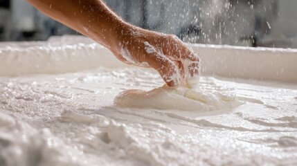Fototapeta premium Medium shot of nextgen foam formula being applied to smooth surfaces showcasing superior coverage and easy rinsing properties.