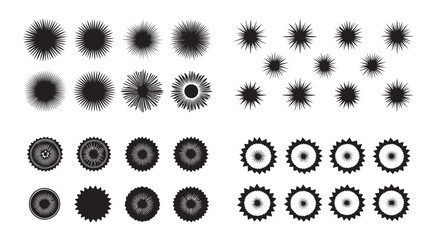 Collection of various black sunburst and star shapes designs