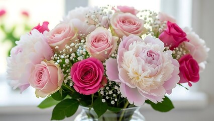Beautiful bouquet of pink roses flowers.