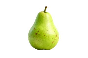 Green Pear with Brown Spots on White Background
