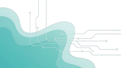 Abstract futuristic wave with digital circuit lines and nodes
