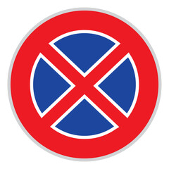 No stopping traffic sign with crossed circle, road regulation symbol for parking restriction, control and urban safety