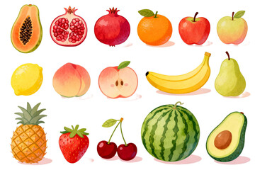 Colorful Watercolor Fruits Illustration Set