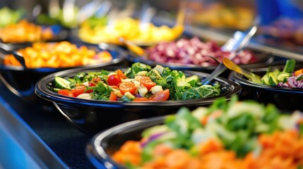 A variety of colorful salads in bowls, showcasing healthy meal options