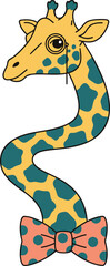 Giraffe Sticker Design - Dapper Cartoon Animal with Monocle and Bowtie Vector Illustration