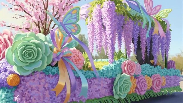 Floral float display with colorful decorations for celebrations
