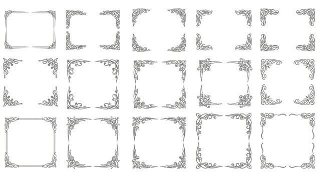 Elegant vector ornate frame corner borders and decorative elements set on isolated white background