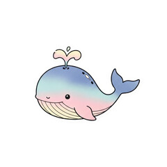 Obraz premium Cute cartoon whale with pastel rainbow gradient spraying water isolated on a transparent background kawaii
