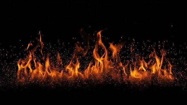 The effect graphic horizontal wallpaper banner of strongly hot fire flame on black background, Generative AI, suitable for energy, danger, or dramatic theme designs.