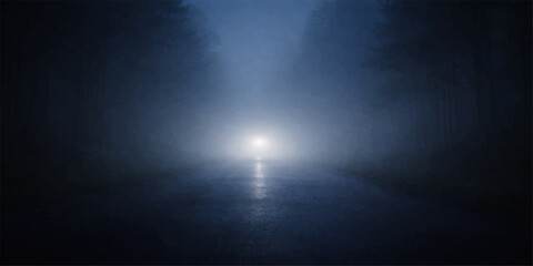 Blue light rays backdrop in the night sky with mist and dark clouds © LumenCraft