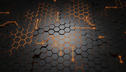 Digital Hexagonal Network: A futuristic digital abstract of interconnected hexagonal cells glows with an electrifying aura, representing the complex web of information and communication.