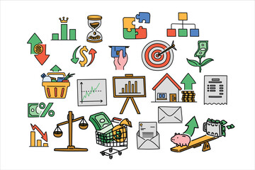 set of financial planning and economics clipart