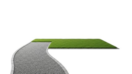 Curved Gravel Path Leading to Green Grass Isolated on White