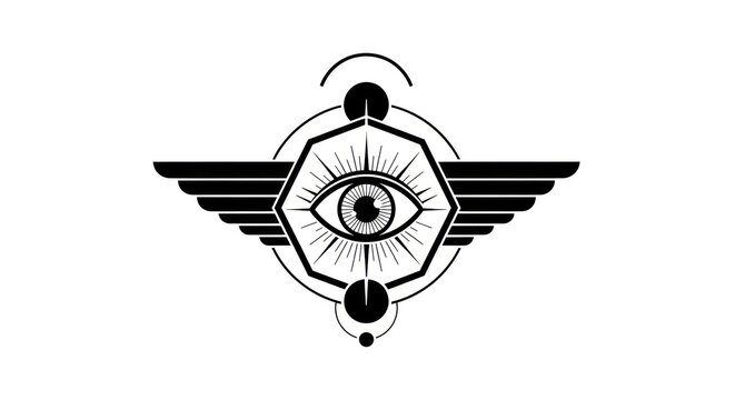 All seeing eye with wings. - Powered by Adobe