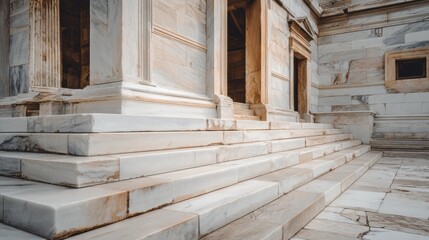 Obraz premium Explore the Beauty of Ancient Greek Architecture Featuring Marble Columns and Steps in a Smooth Stone Setting Under Soft Daylight